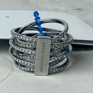 Michael Kors Silver Multi-Layered Ring with Crystals